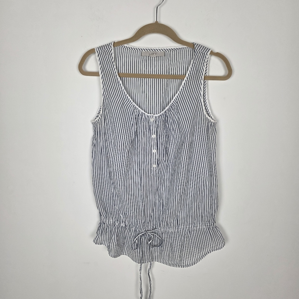 Loft Blue Stripe Sleeveless Top Medium